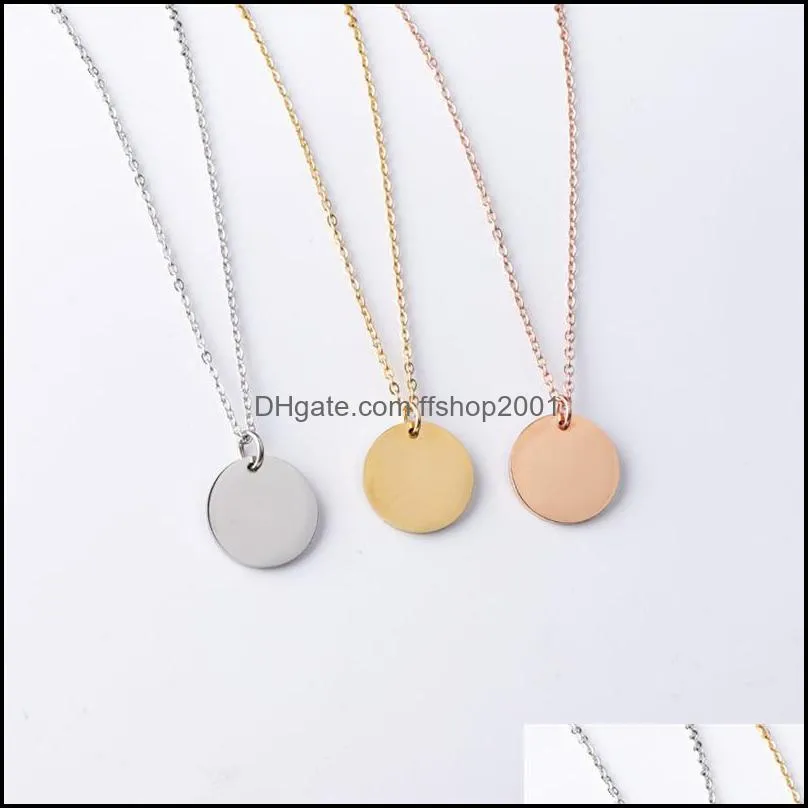  stainless steel round coin pendant necklaces women gold silver minimalist jewelry clavicle chain dog tag collares necklaces fashion