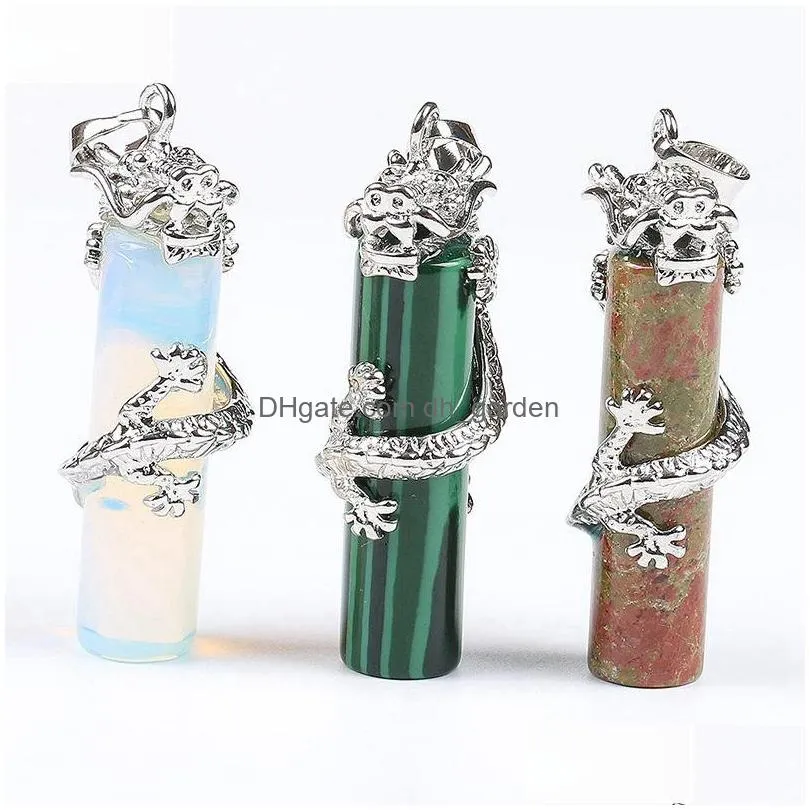 1.3 x 1.2 x 4.7cm classic natural stone necklace pendant tribal dragon winding crystal column jewelry for men and women
