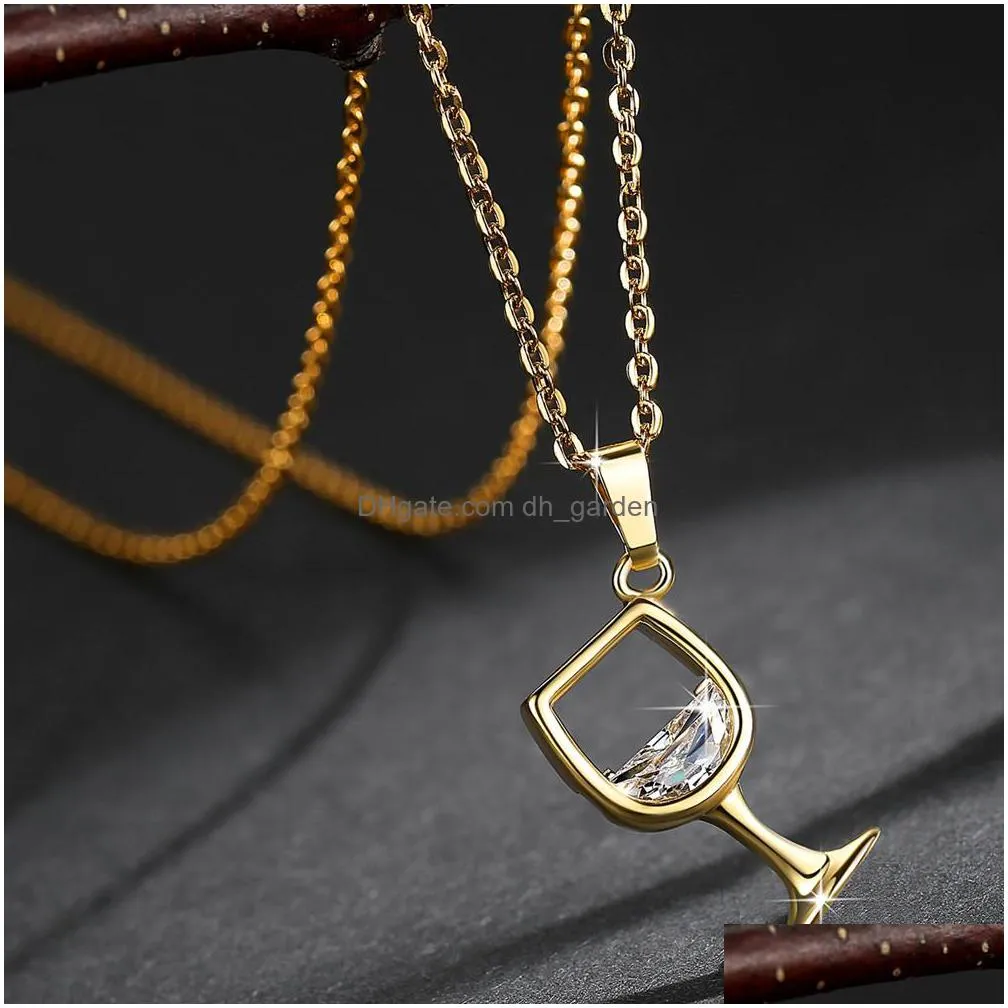 wholesale gorgeous platinum plated zircon wine cup necklace women shining exquisite cup shape pendant shipping