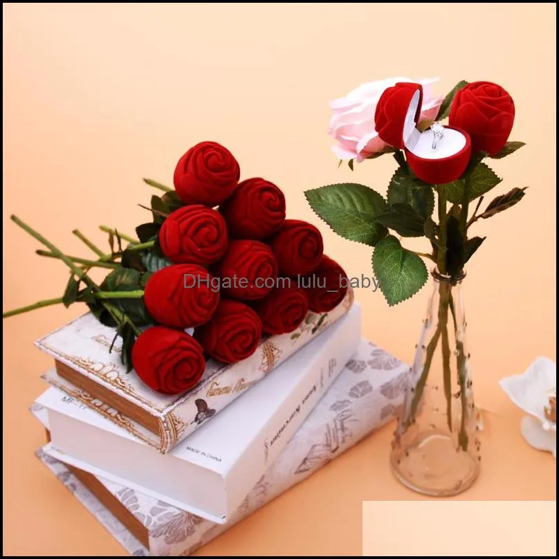 gift wedding boxes rose shaped ring box mini cute red carrying cases for rings display box jewelry packaging gift boxes89 q2