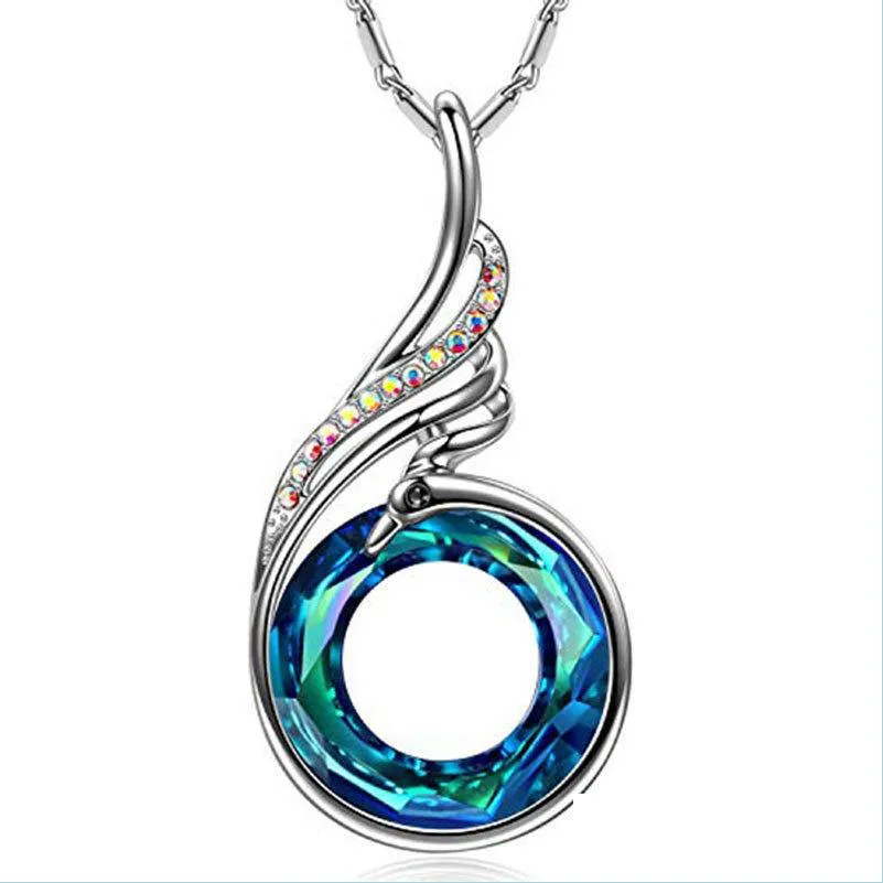  retro peacock phoenix crystal pendant necklace earring bohemian colorful pendant necklace jewelry for women girl jewelry gift