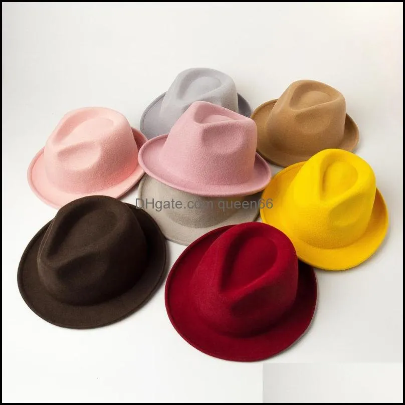  solid wool classic small brim fedoras cap men women panama jazz hat