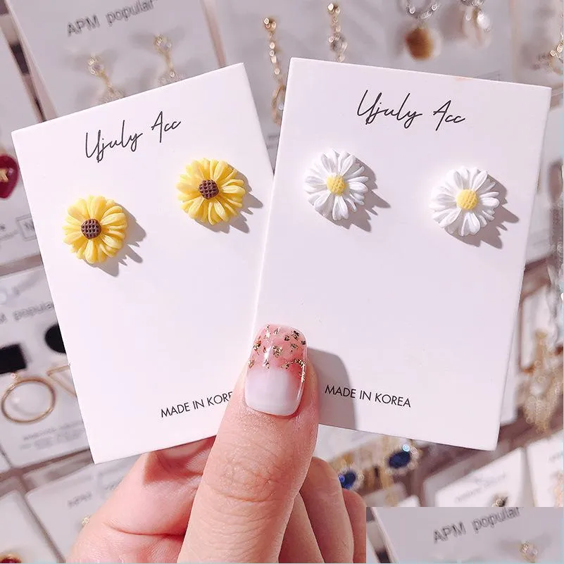  fashion small daisy flower acrylic stud earrings for women girls korea style s925 sterling silver ear needle earring jewelry