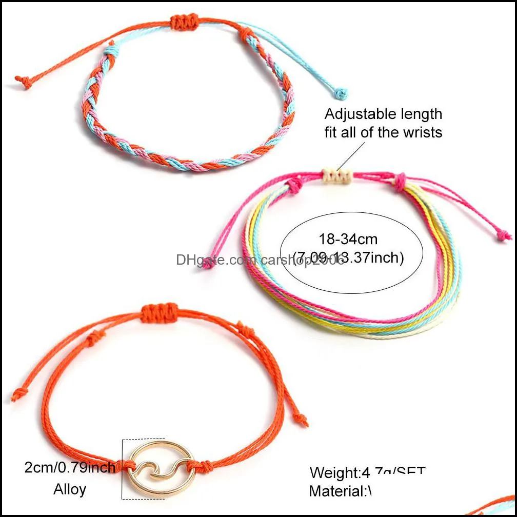 3pcs set handmade braided rope multilayer bracelet for women men fashion wave charm woven wax rope friendship bracelet diy jewelry set