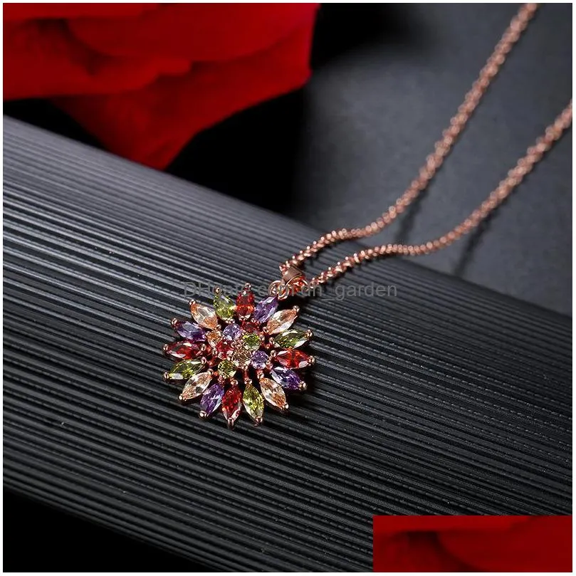 colorful zircon pendant copper ornament european and american export diamond necklace rose golden anti allergy jewelry shipping