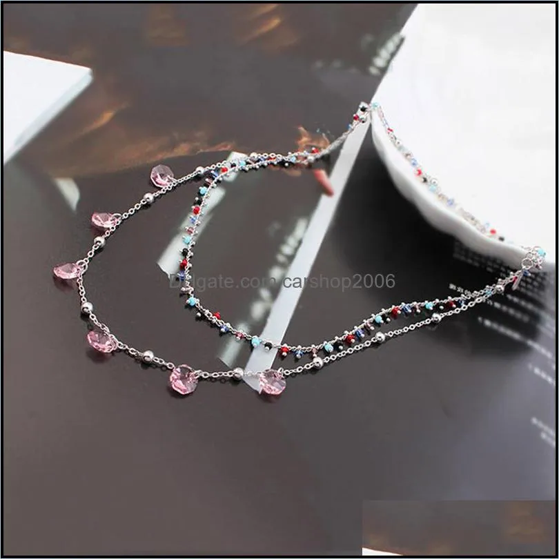  bohemian crystals beads chain choker fashion jewelry multi layers handmade clavicle chain necklaces for women girls