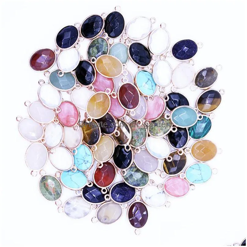 wholeslae natural stone mixed color wrapped faceted oval pendant for jewelry diy