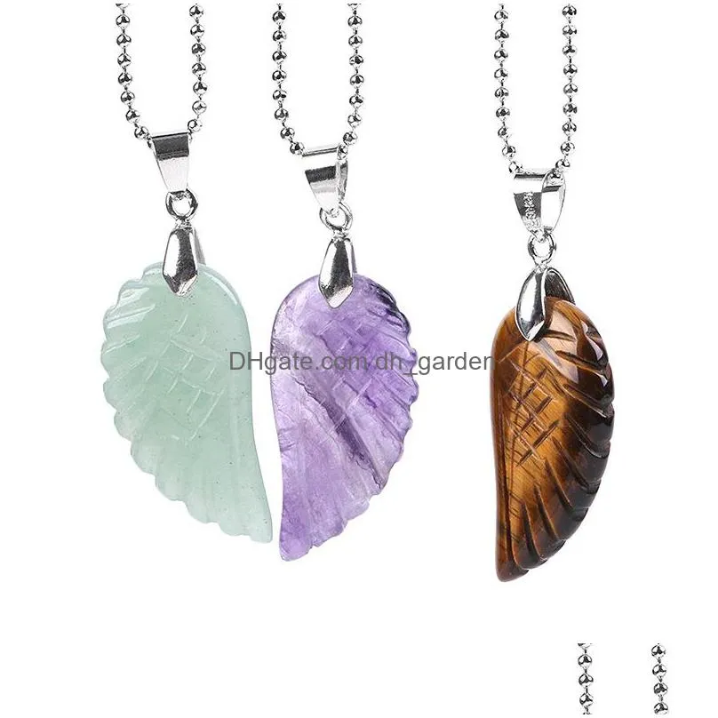 natural crystal stone pendant necklace wings of angels mens and womens aura jewelry obsidian necklaces pendants stxl010