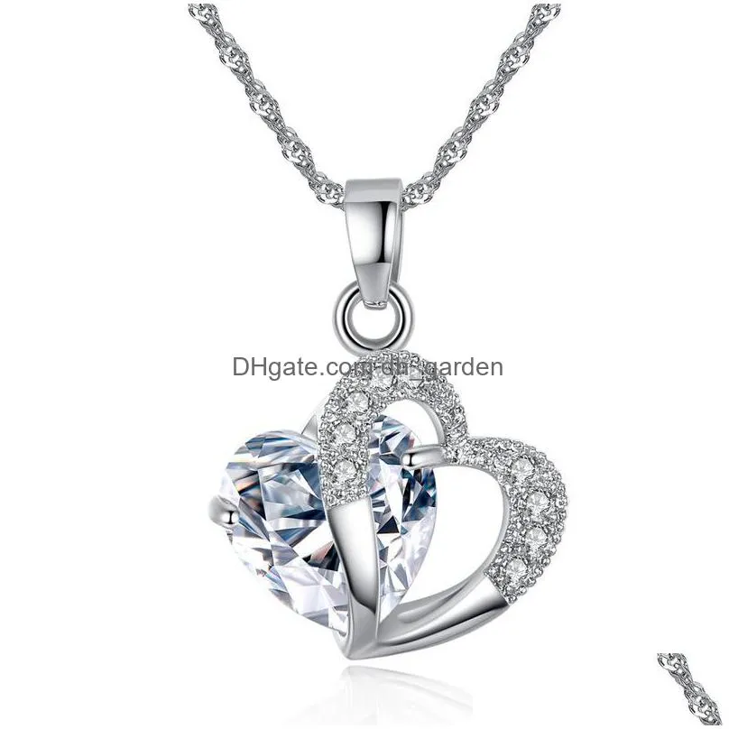 wholesale nice rhinestone heart pendant with water wave chain heartshaped natural crystal pendant jewelry shipping