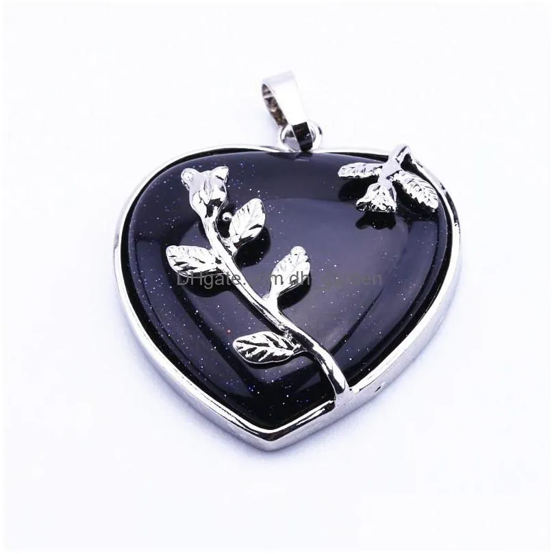 wholesale 36 x 32mm heartshaped metal edging rose miscellaneous stone necklace pendant for jewelry diy shipping st008
