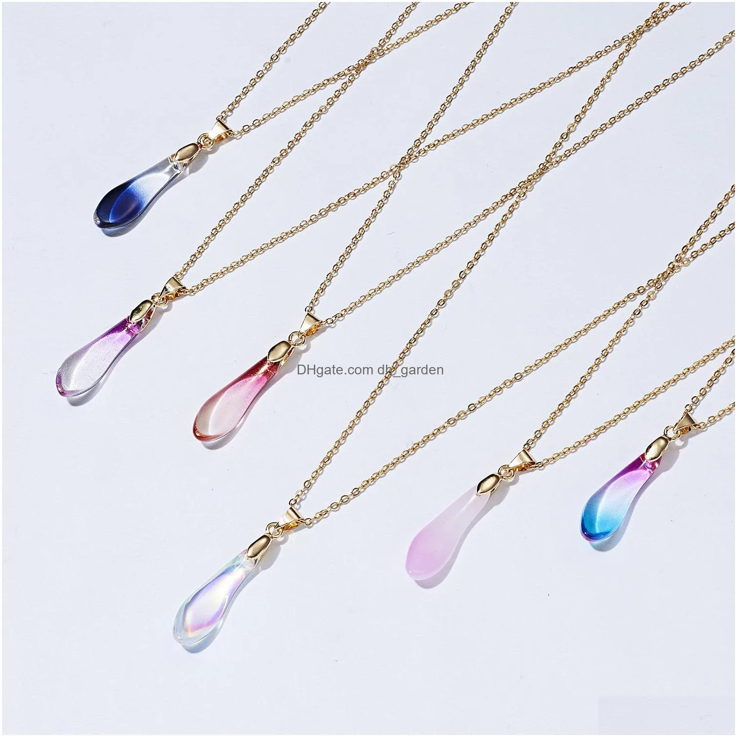 hot selling personalized multicolor opal drop paper card necklace temperament clavicle chain spot dogeared pendant manufacturer