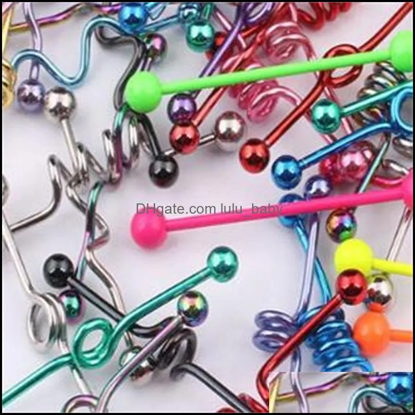 tongue bar t01 20pcs mix style mix color stainless steel industrial barbell tongue ring body piercing jewelry zvzna