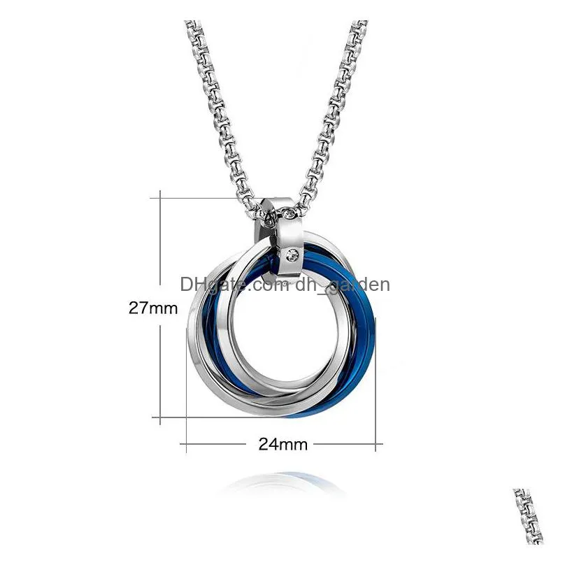 wholesale tiktok japan korea 24 inches hiphop pendant metrosexual three ring titanium steel necklace circles art pendants