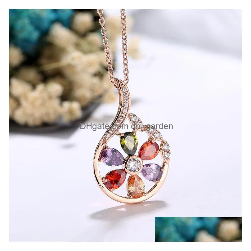 european and american fashion pendant zircon color necklace romantic flower clavicle chain new hot necklace shipping