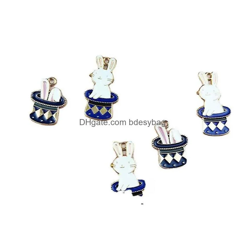 20pcs/lot cartoon animal magic hat rabbit enamel pendant charm for diy earring keychain findings jewelry making accessories