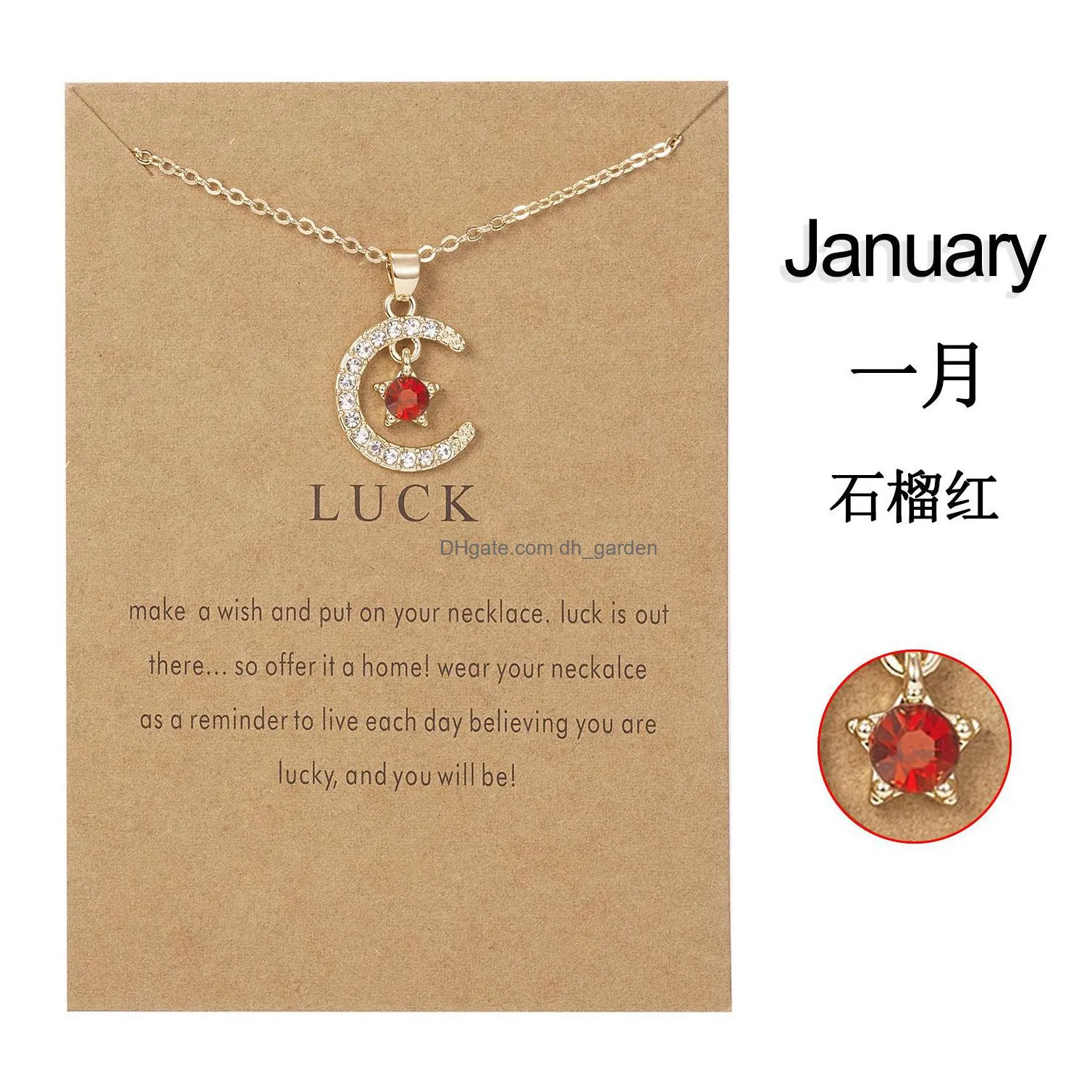 hot selling december birthstone moon star dogeared pendant paper card necklaces couple necklace clavicle chain