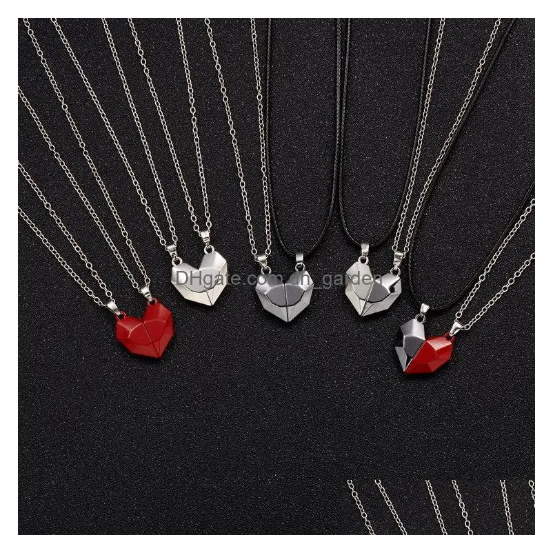 hot selling magnetic attraction necklace black add white wishing stone couple splicing magnetic love pendant necklaces sets