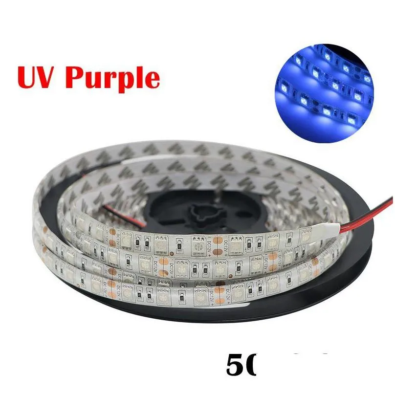 5m uv ultraviolet led strip light dc12v 5050 300leds 60led/m uv purple waterproof ip65 led tap ribbon string light