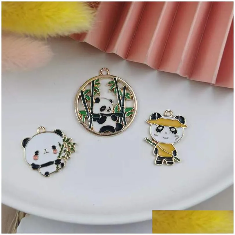 20pcs alloy drip oil enamel charm cartoon chinese panda pendant earrings diy designer charm jewelry accessories necklace