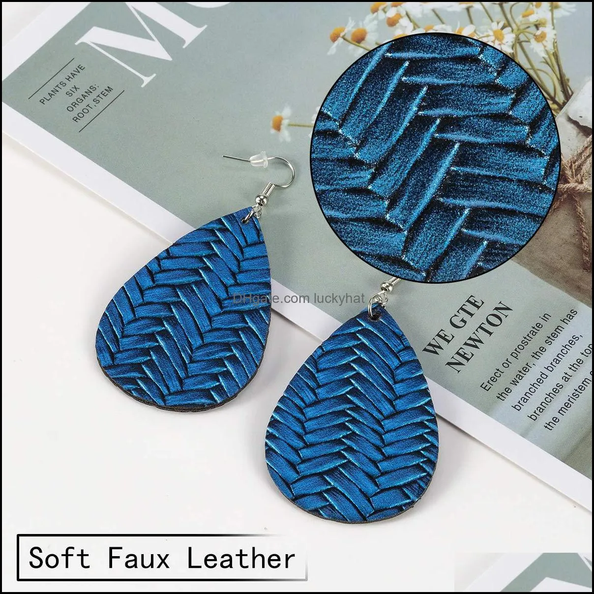  pu leather weave pattern leaf dangle earring for women colorful oval leather hook drop earring trendy jewelry gift