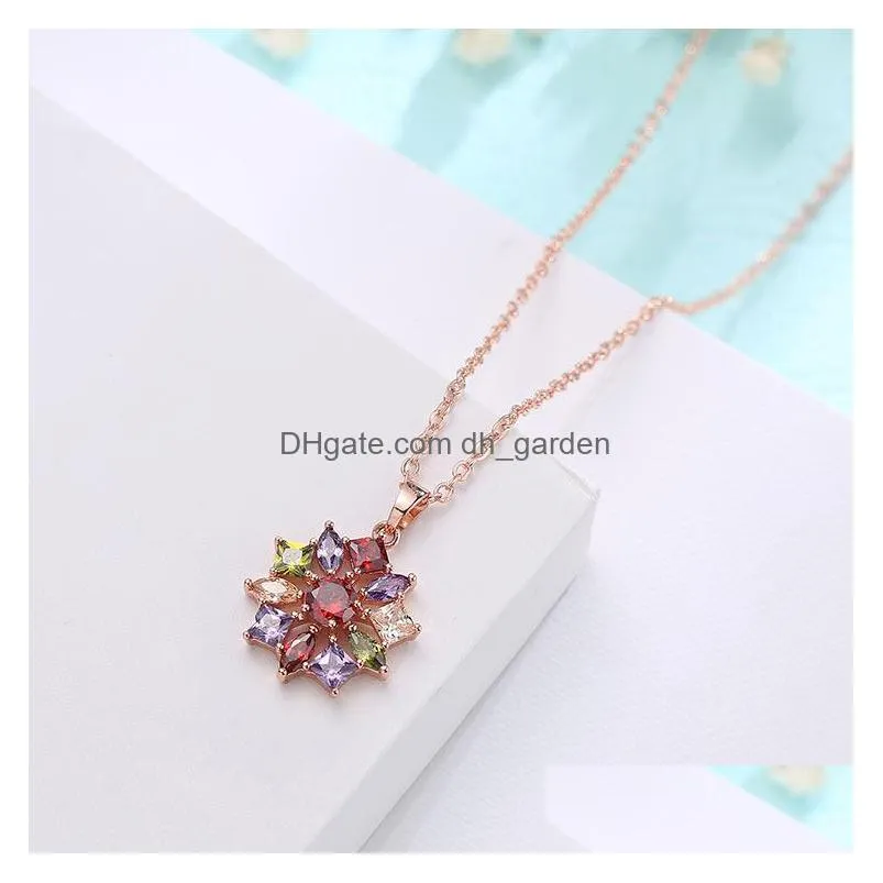 wholesale new korean zircon womens necklace pendant hollow water drop rose gold pendant manufacturer shipping