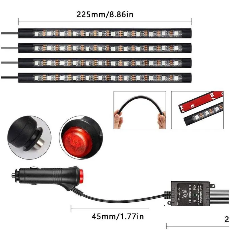 car led strip 48 led multicolor car interior light waterproof kit with sound active function car  / usb