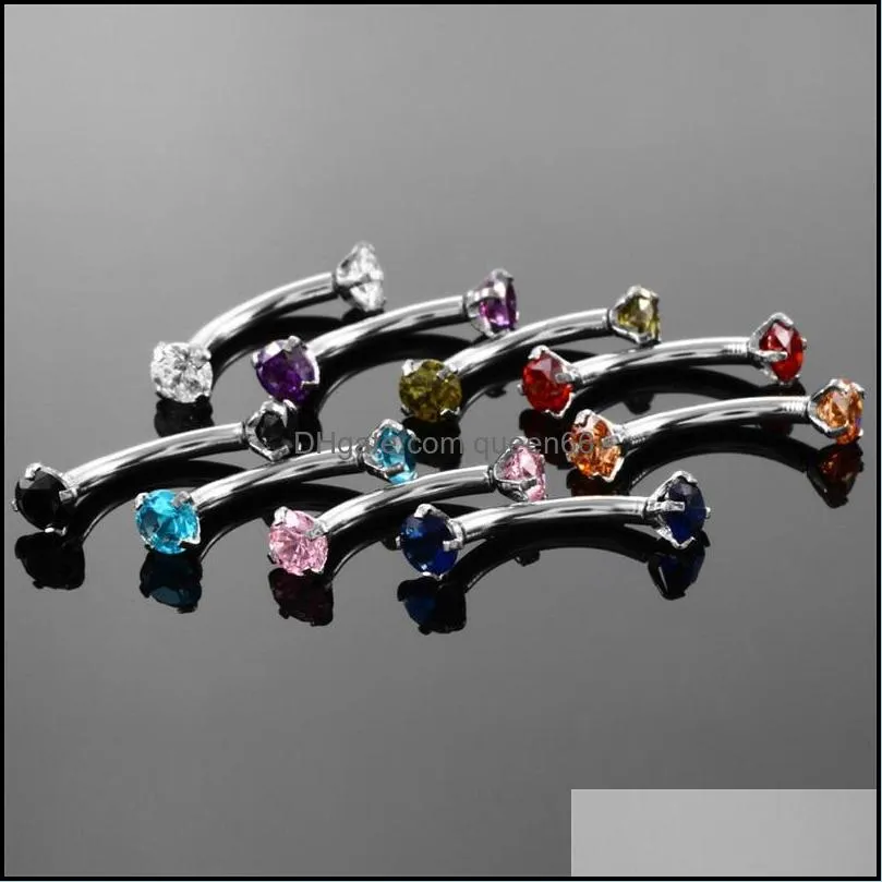 1pc surgical steel curved barbell colorful crystal zircon eyebrow ring piercing barbell lip ring snug daith helix rook earring 1872 t2