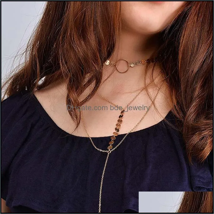 sexy multilayer sequins long tassel choker necklace accessories for women jewelry layers choker collar women jewelry 