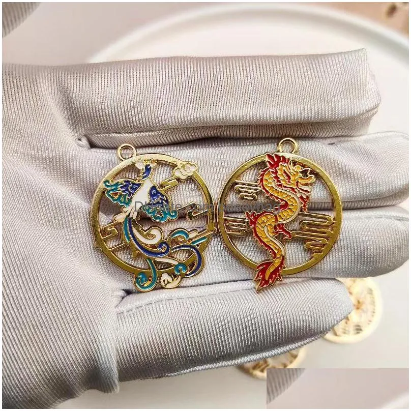 20pcs/lot chinees style dragon phoenix fox enamel pendant charms for women diy earring findings jewelry making accessories