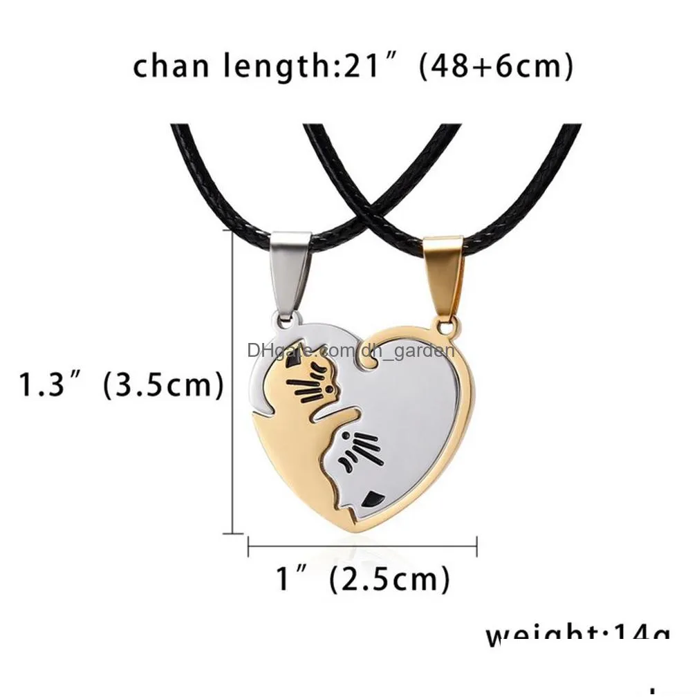 high quality round heart love pendant necklace black and white embrace lovers stainless steel cat jewelry wholesale