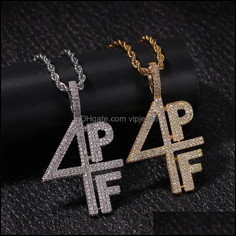 gold silver plated 4pf pendant necklace iced out lab diamond letter number dj rapper jewelry street style chain 740 t2