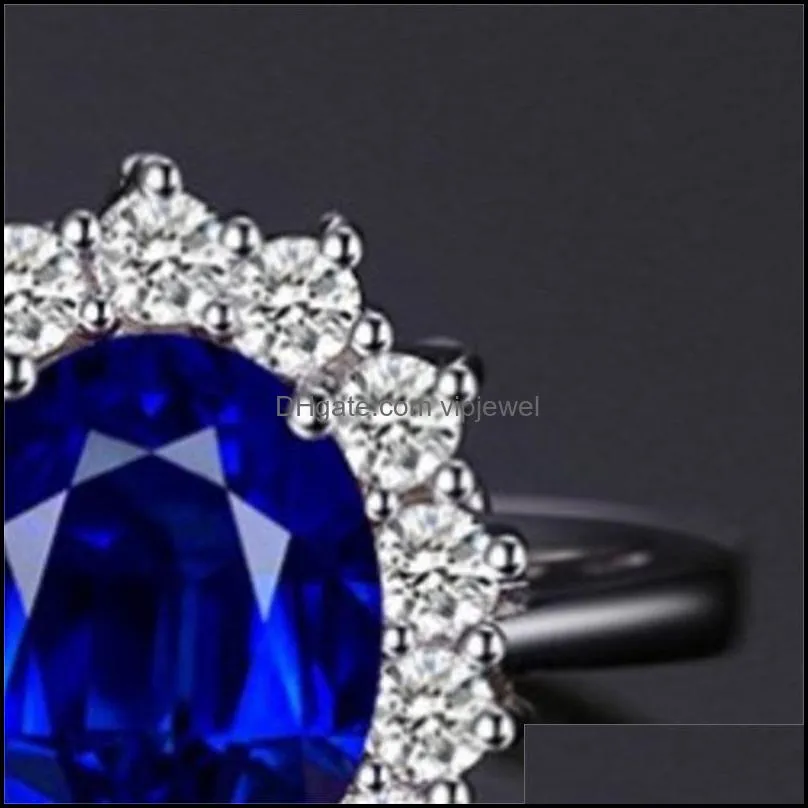 created blue sapphire ring princess crown halo engagement wedding rings 925 sterling silver rings for women 2021 1227 t2