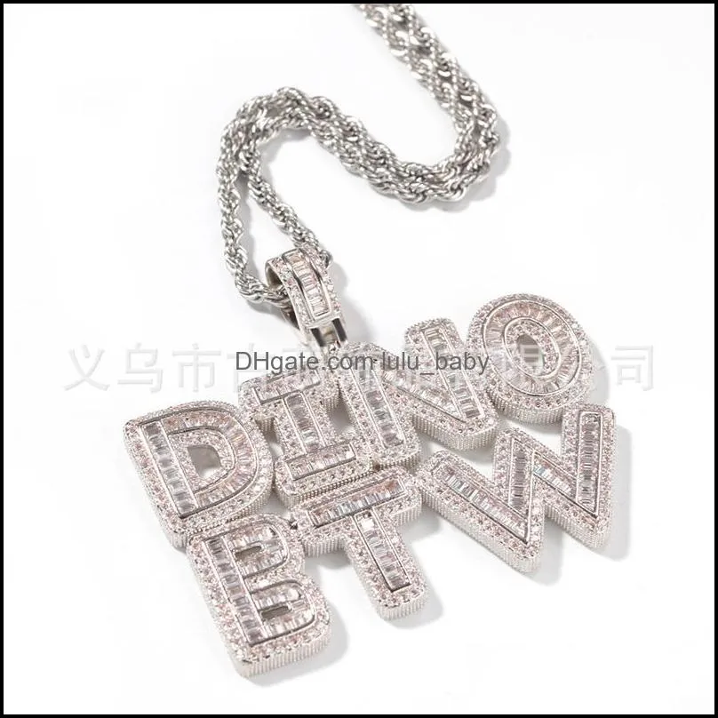 az custom mini baguette letters pendant necklace with name men zircon commission gift hip hop jewelry 669 q2
