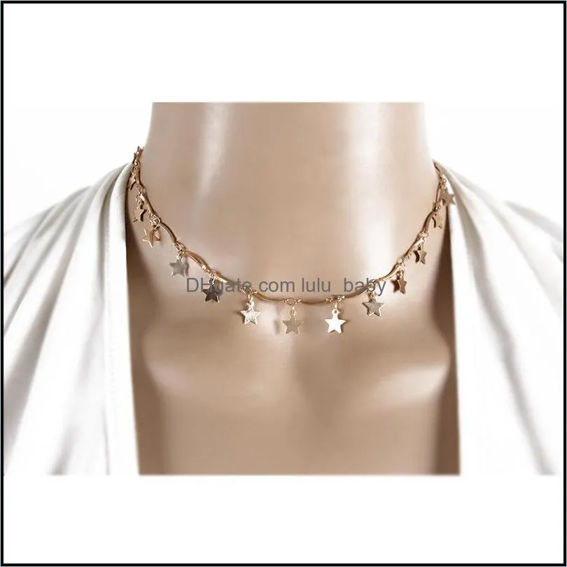 fashion gold sliver lucky star choker necklace for women girl disc chain statement necklace pendants jewelry accessoies gift