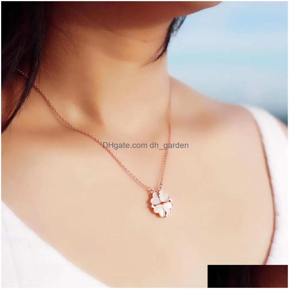 clover necklaces womens one with doublesided love heart clavicle neck chain necklace pendant 44add5cm