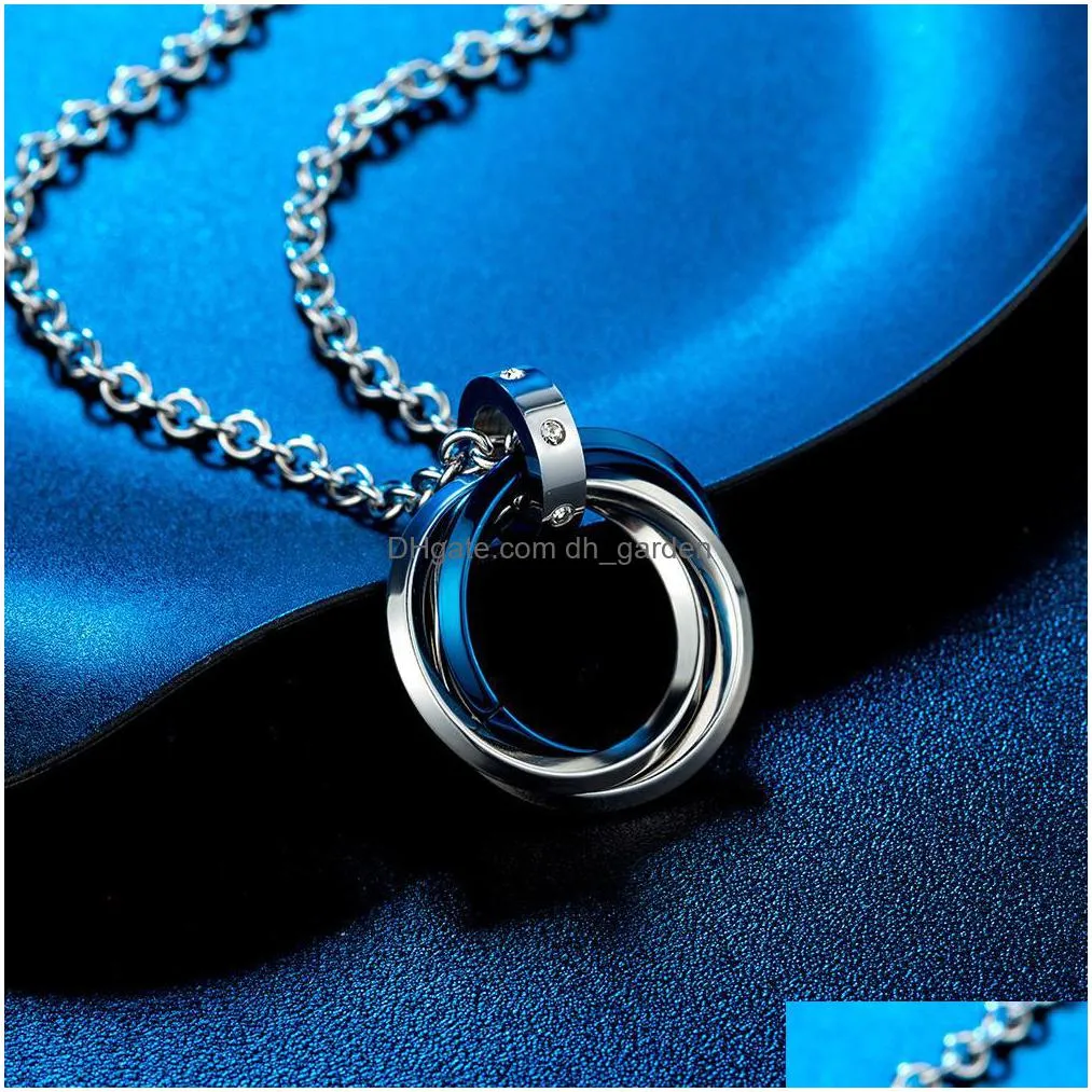 wholesale tiktok japan korea 24 inches hiphop pendant metrosexual three ring titanium steel necklace circles art pendants
