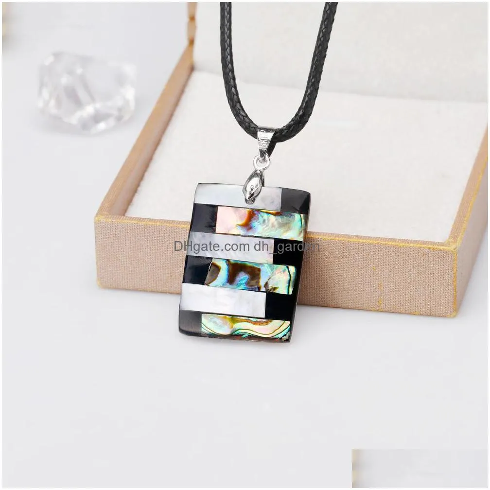 wholesale fashionable colorful rectangular pendant necklace with crushed abalone shell european and american style shipping