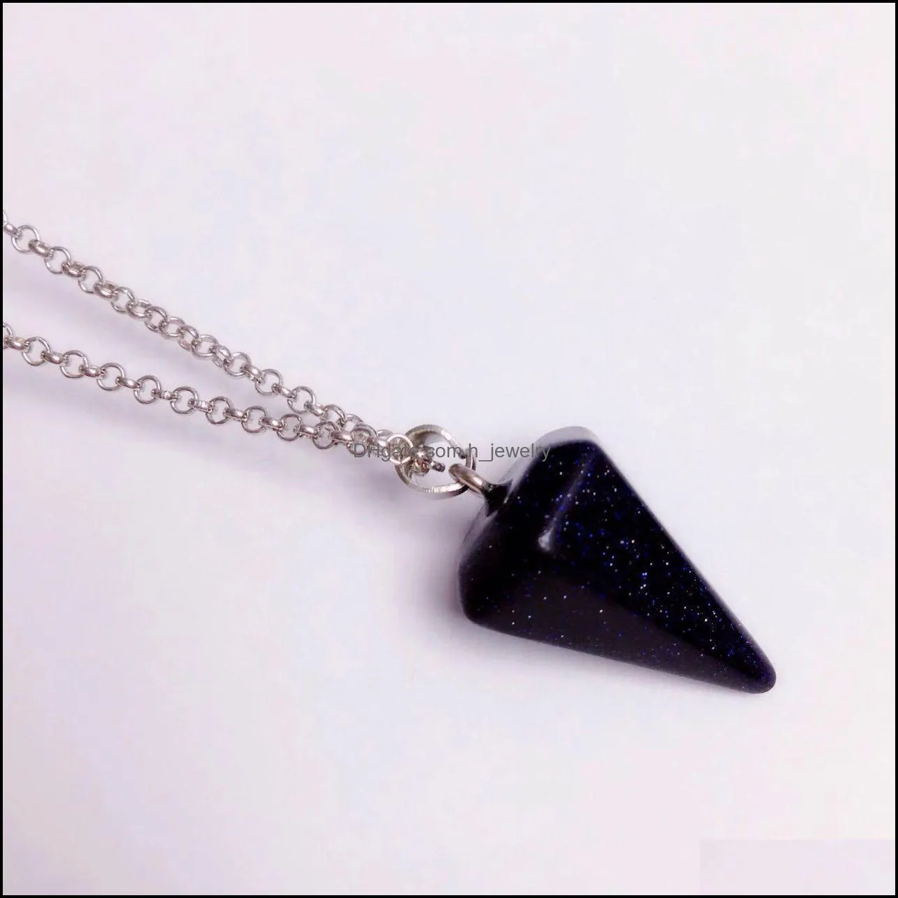 trendy natural crystal stone pendant necklace for women unique design hexagonal cone tapered crystal opal necklace jewelry wholesale