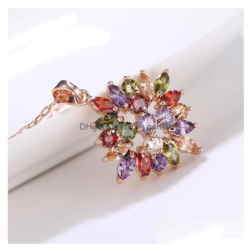 colorful zircon pendant copper ornament european and american export diamond necklace rose golden anti allergy jewelry shipping