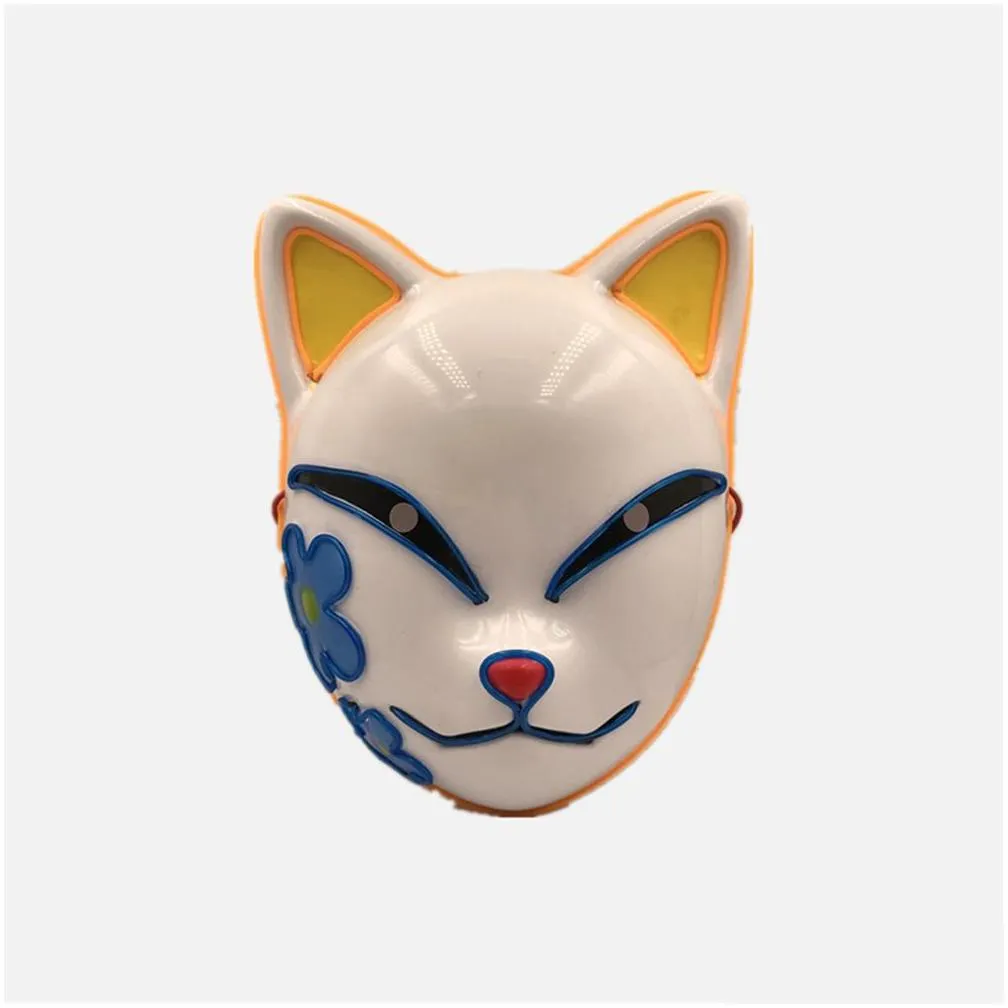 demon slayer fox cat mask replica led luminous kimetsu no yaiba anime cosplay adult