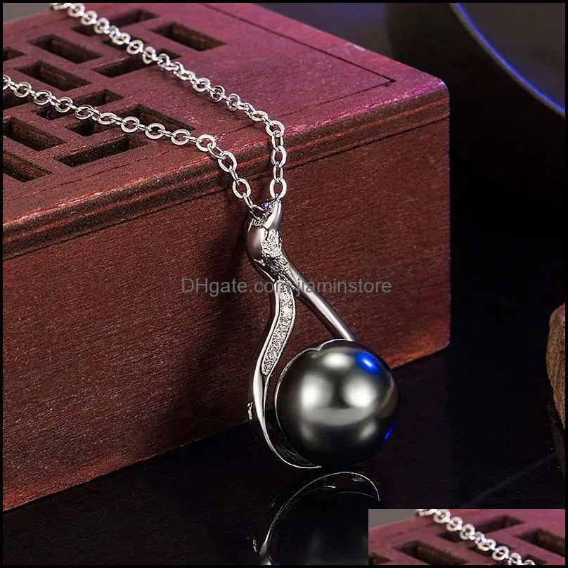 imitation tahiti natural black pearl pendant female diamond inlaid zircon swan necklace c3