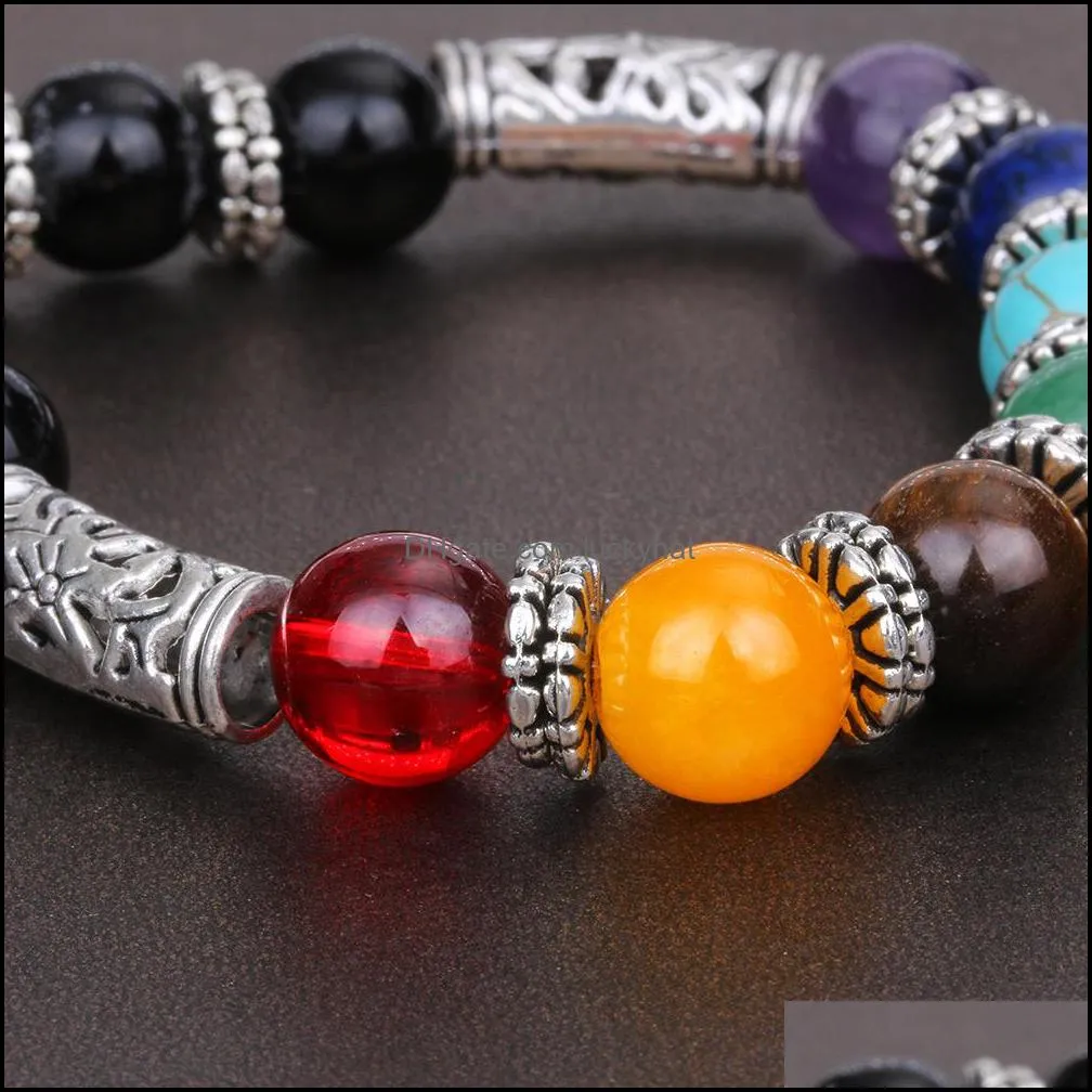 10mm heart charm beads bracelet for women men handmade 7 chakra healing balancing yoga bracelets retro jewelry gifts