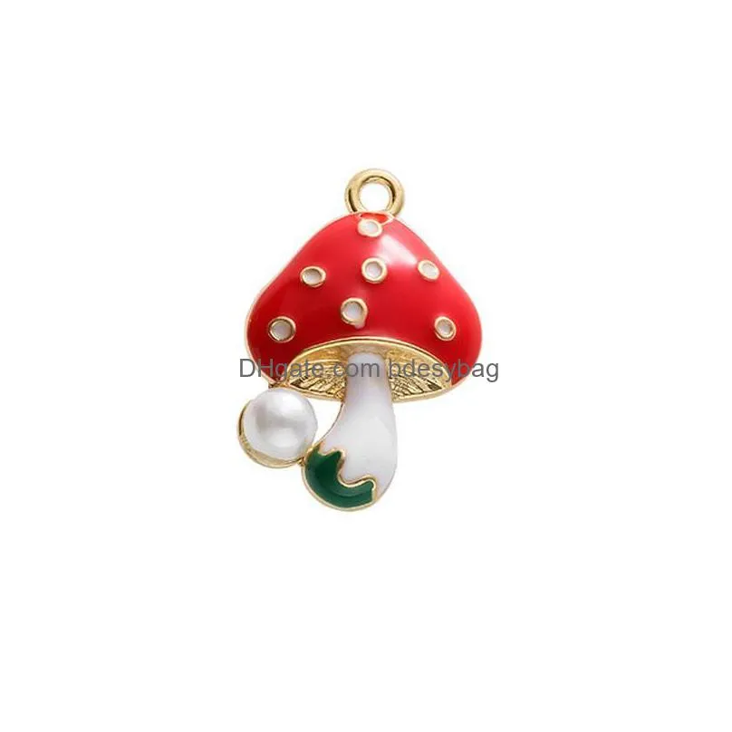 charms 10pcs colorful alloy drop oil mushroom flower pendant cute plant jewelry making earrings necklace accessories wholesalecharms