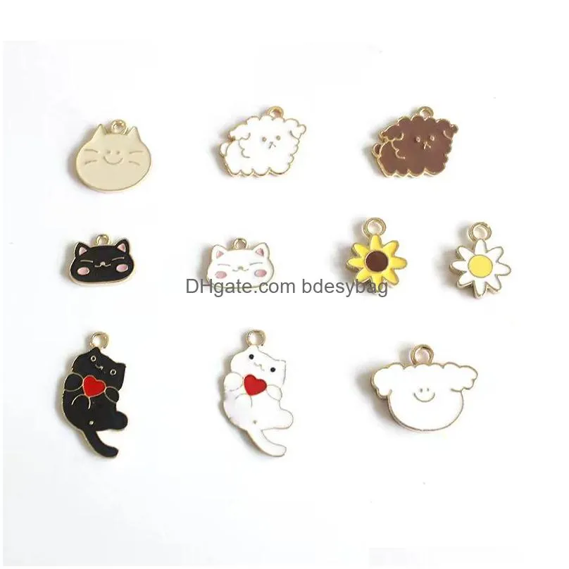 20pcs cute mix enamel cat charms diy jewelry making animal charms pendants for necklace earrings accessories