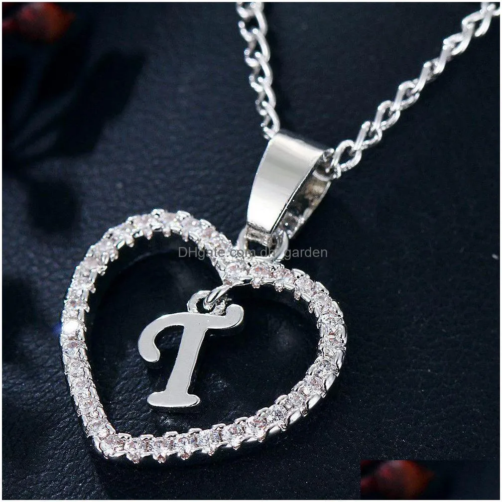 wholesale white gold plated letter k necklace 26 letters zircon love necklace jewelry love pendant 18 inches chain shipping