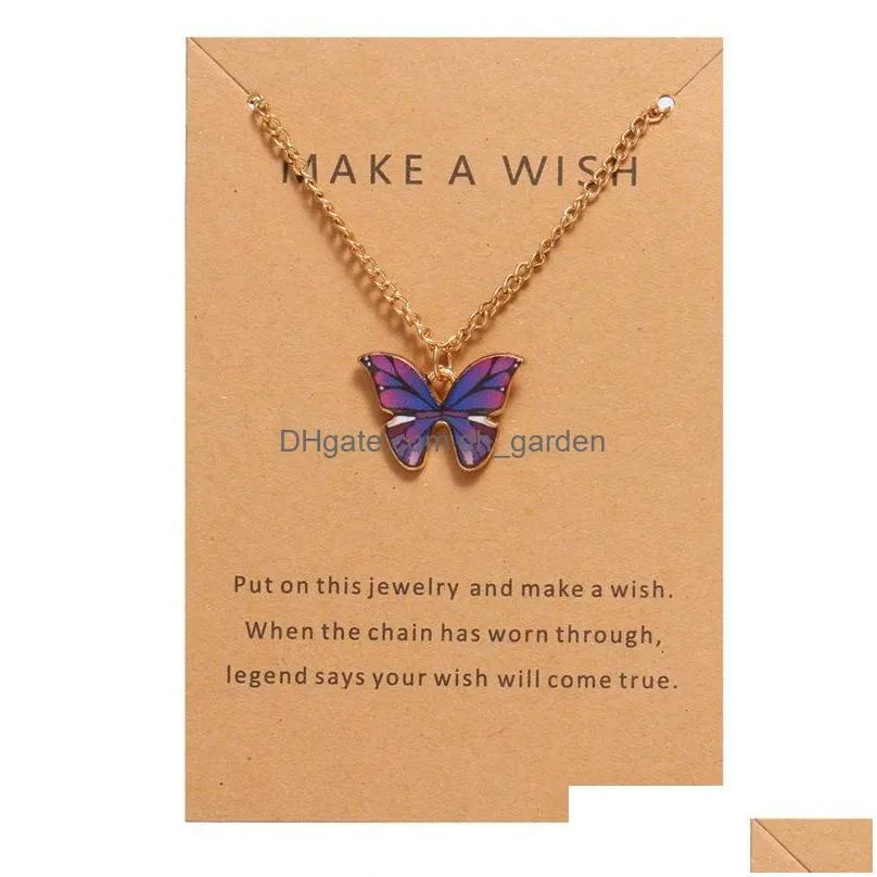 hot selling bohemian alloy inclined butterfly painting oil necklace personalized dogeared paper card clavicle chain