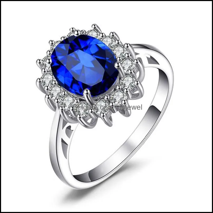 created blue sapphire ring princess crown halo engagement wedding rings 925 sterling silver rings for women 2021 1227 t2