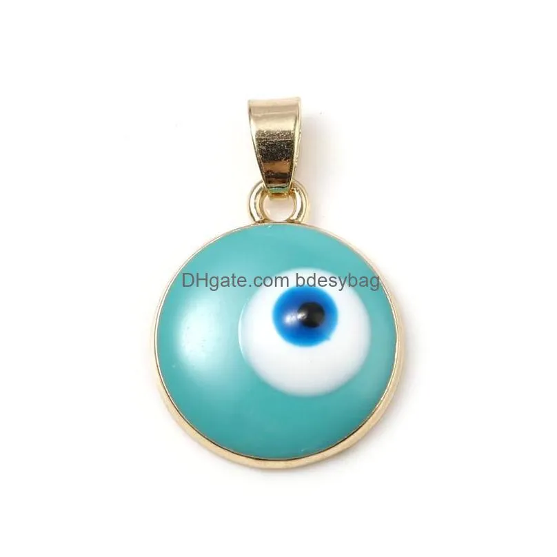 charms fashion turkish eye round gold color light blue evil enamel lucky for jewelry making 24mm x 16mm 2 pcs