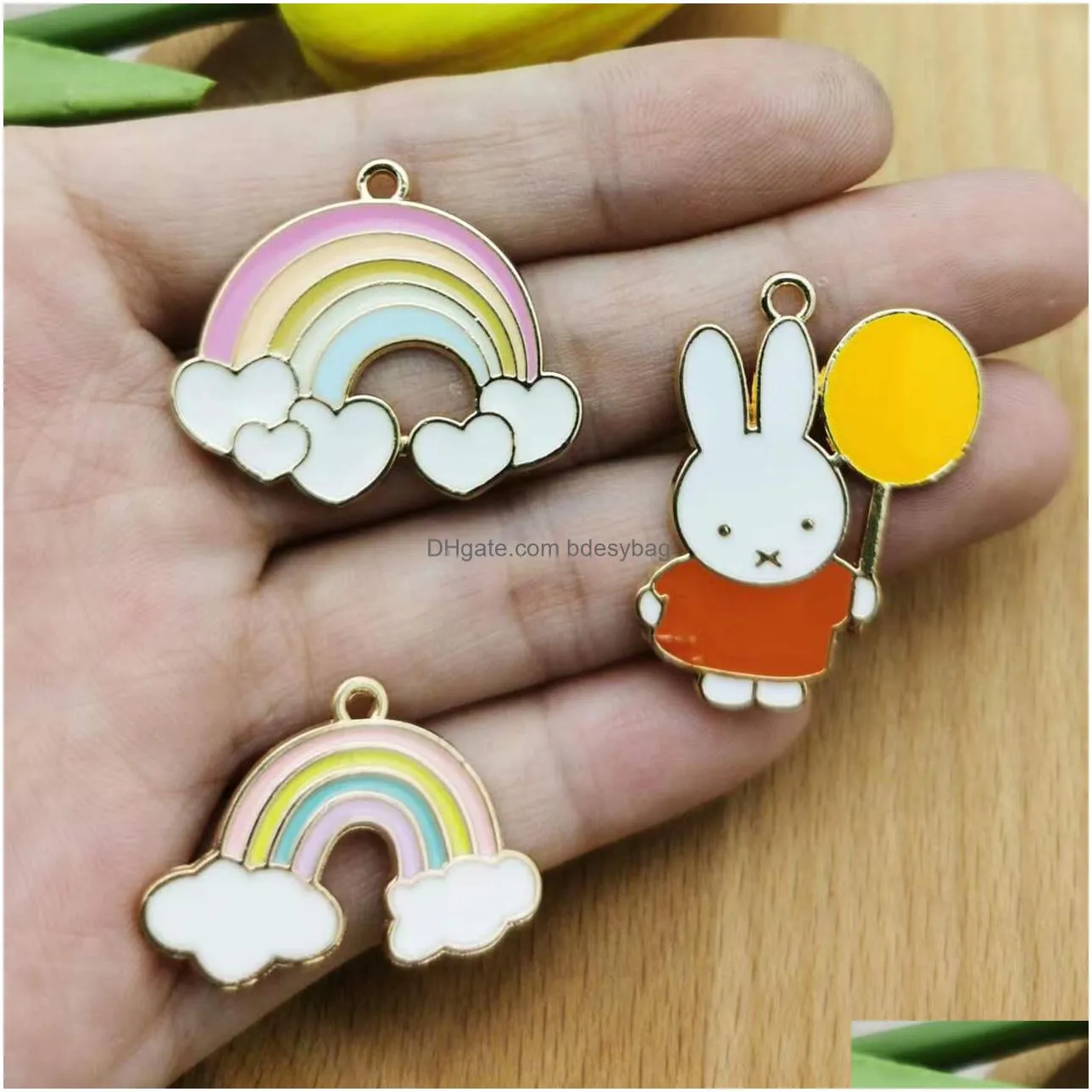 20pcs charms lovely rain the rabbit balloon rainbow cute pendants making diy handmade finding for keychain necklace oil dripping