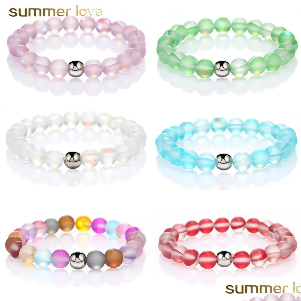 fashion natural flash stone beads strands bracelet for women men 8mm polish frosted colorful crystal glass energy bead bracelets